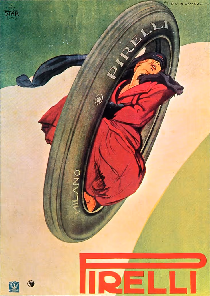 відома реклама шин Pirelli, створена приблизно у 1919–1921 роках
