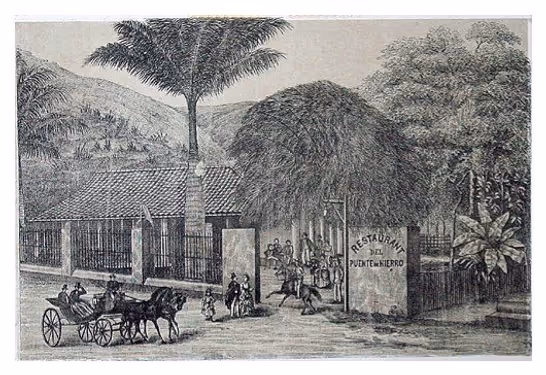 Ресторан на железном мосту над рекой Гуайре-Каракас, 1877 год, миниатюра, Энрике Нойн