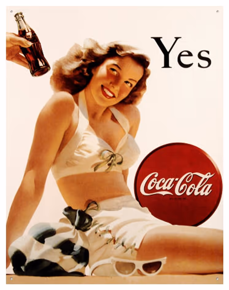 класична реклама Coca-Cola 1946 року із зображенням дівчини у білому купальнику